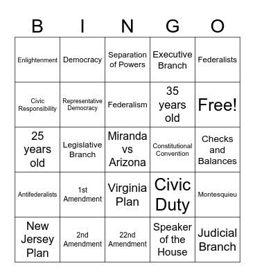 Gov - Benchmark 3 Review Bingo Card