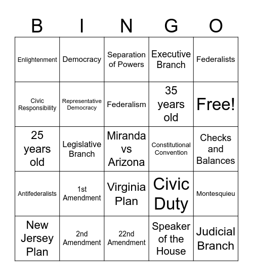 Gov - Benchmark 3 Review Bingo Card