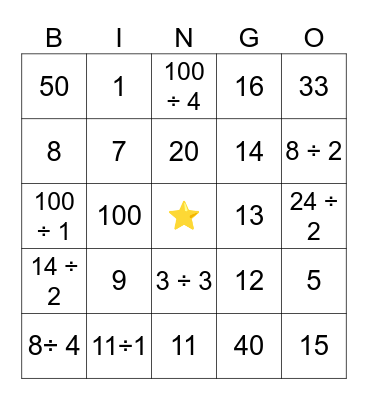 Division Bingo Card