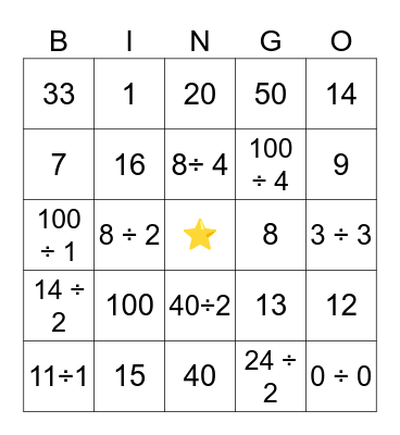 Division Bingo Card