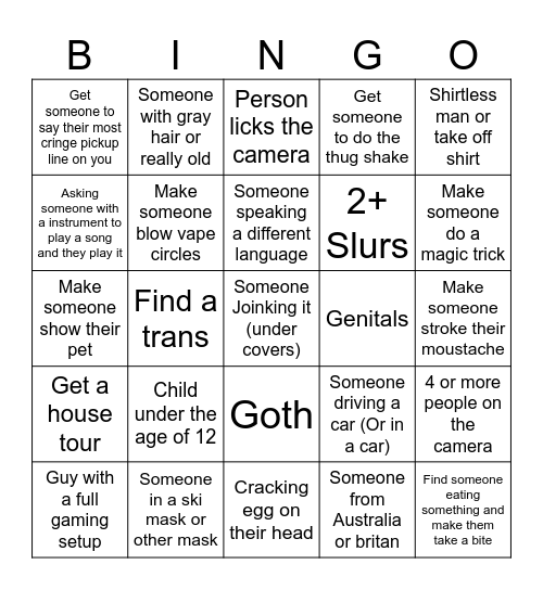 Omegle Bingo Card