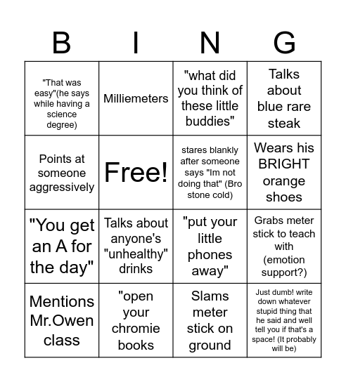 Biggy T Bingo Card