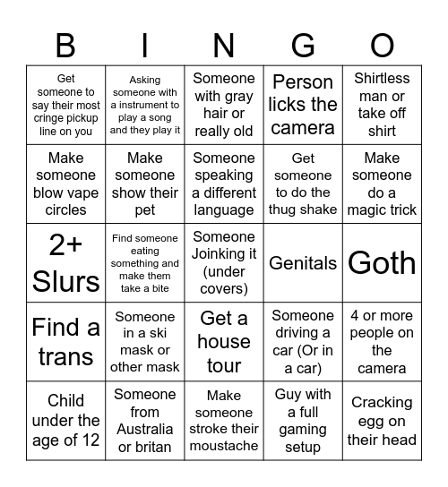 Omegle Bingo Card