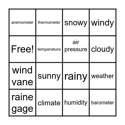 Weather Tick Tac Toe Bingo Card