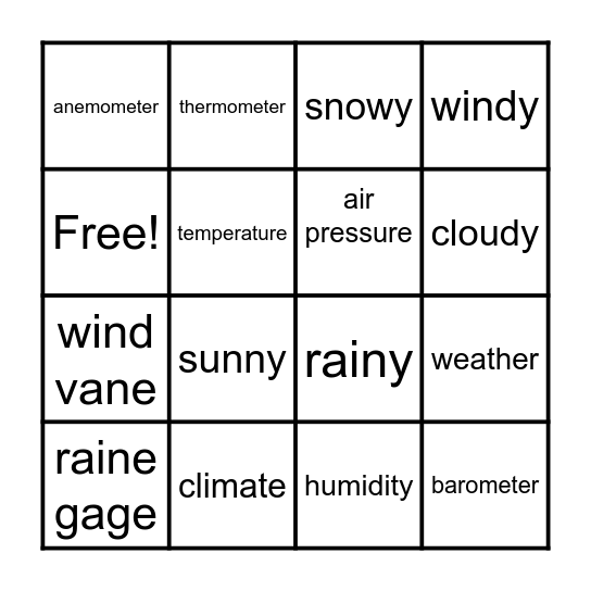 Weather Tick Tac Toe Bingo Card