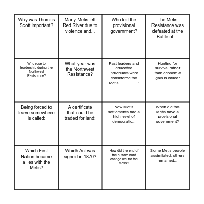 Indigenous Studies Bingo Card