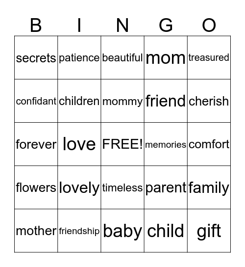 Mothers Day Bingo Card
