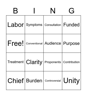 Class 6A Vocab Bingo Card