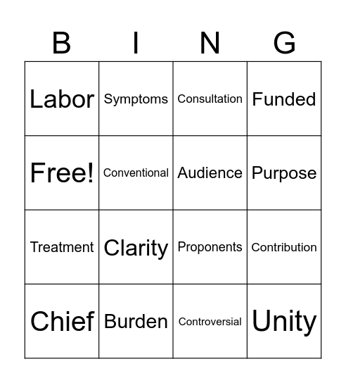 Class 6A Vocab Bingo Card