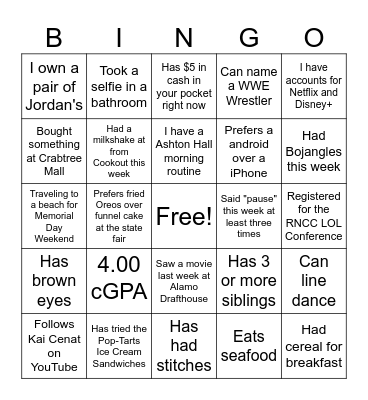 TEEN BINGO Card