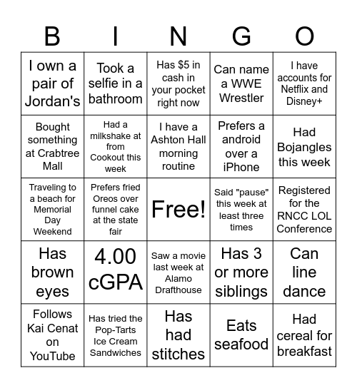 TEEN BINGO Card