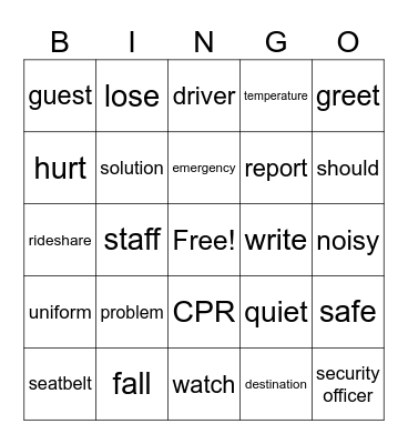 Module 3 VESL Vocabulary Bingo Card