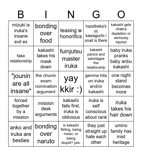 kakairu fanfic tropes Bingo Card