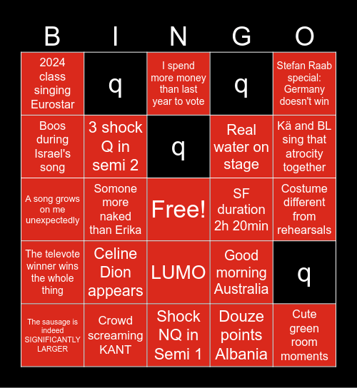Eurovision 2025 Bingo Card