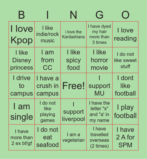 Icebreaking Bingo Card