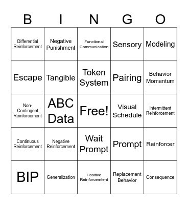 Behavior Bingo Card