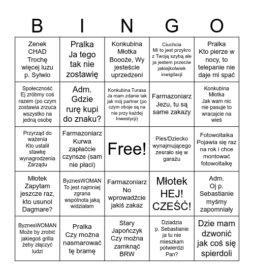 Bingo Fabryczna 3A Bingo Card