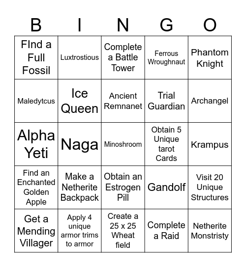 mc bingo Card