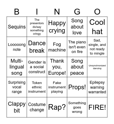 Eurovision 2025 Bingo Card