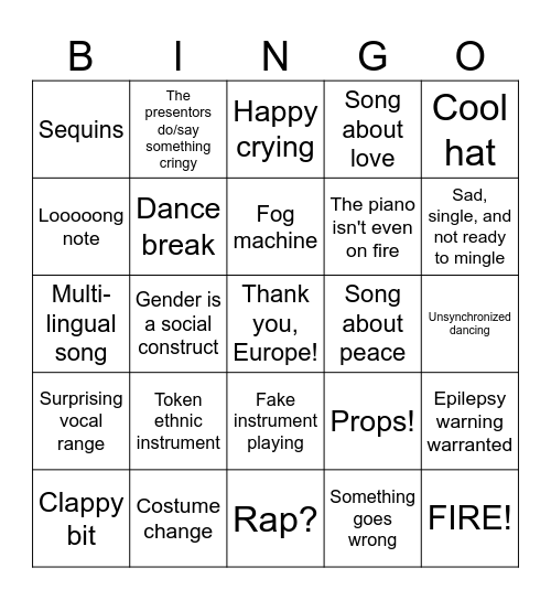 Eurovision 2025 Bingo Card