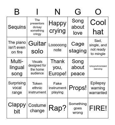 Eurovision 2025 Bingo Card