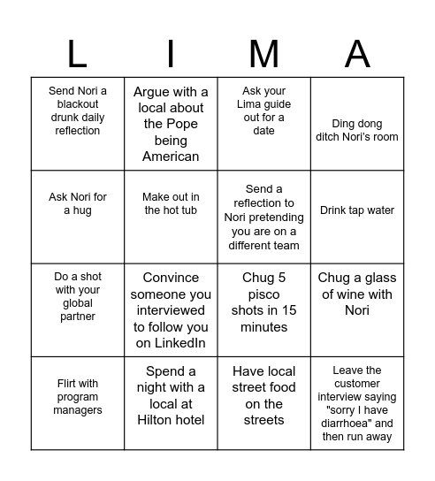 Lima CAP Bingo Card