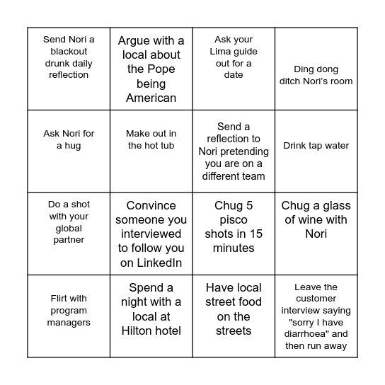Lima CAP Bingo Card