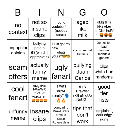 r/brawlstars Bingo Card