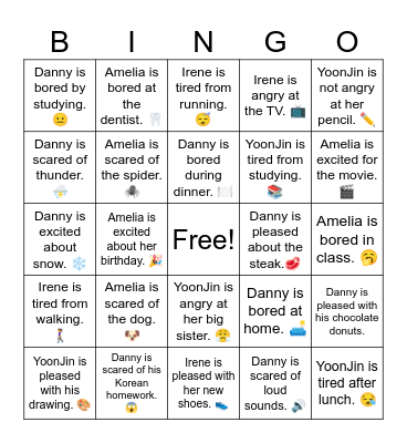 Danny is pleased with his chocolate donuts Bingo Card