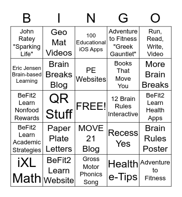 BeFit2Learn Bingo - Health/PE/PA Bingo Card