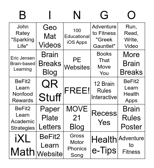 BeFit2Learn Bingo - Health/PE/PA Bingo Card