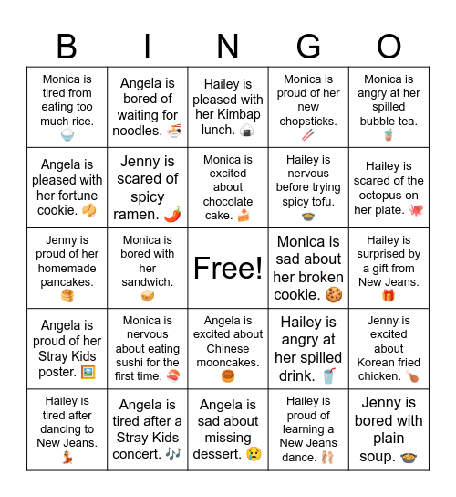 Jenny is bored with plain soup. 🍲 Bingo Card