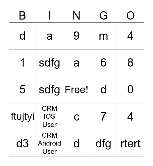 CRM BINGO CARD Bingo Card