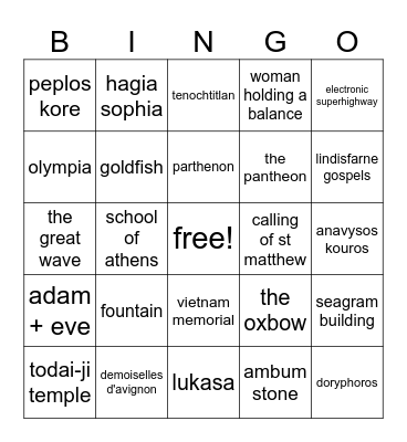AP ART HISTORY BINGO Card