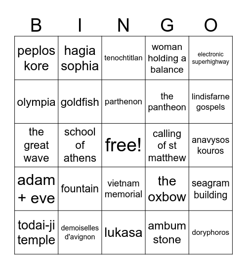 AP ART HISTORY BINGO Card