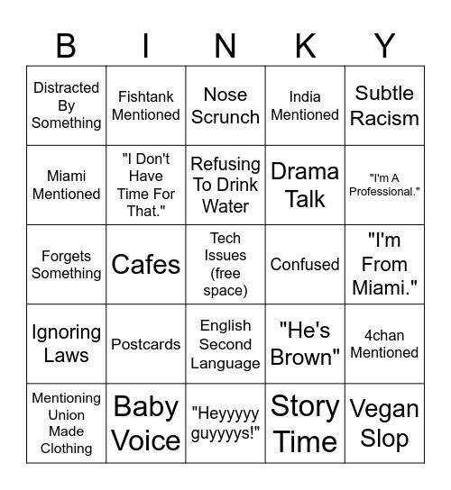 Binky Bingo Card