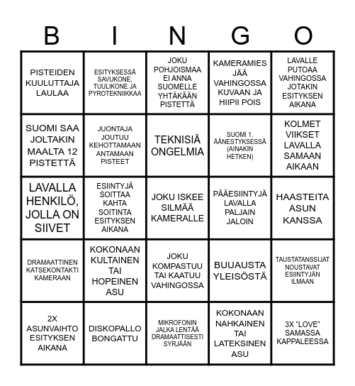 EUROVIISUBINGO Card