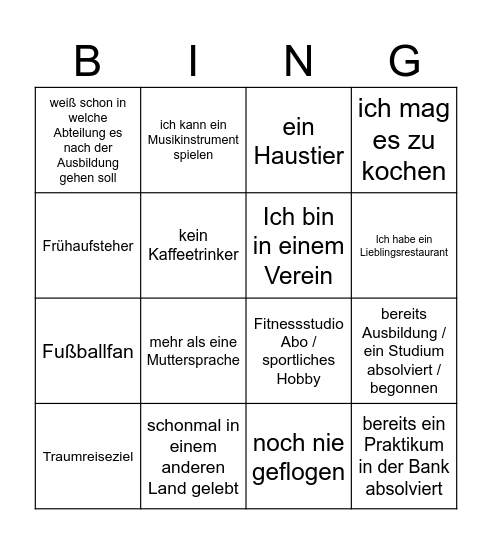 Kennenlern- Bingo Card