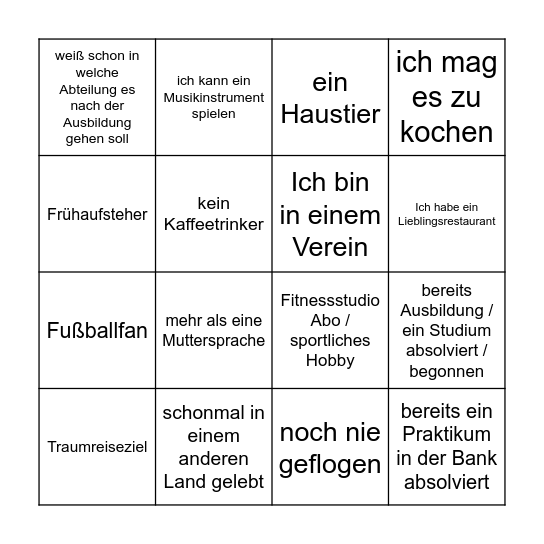 Kennenlernbingo Card