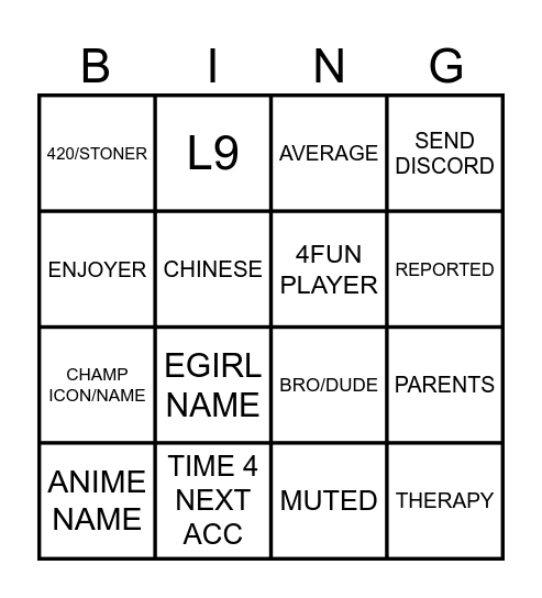 Untitled Bingo Card