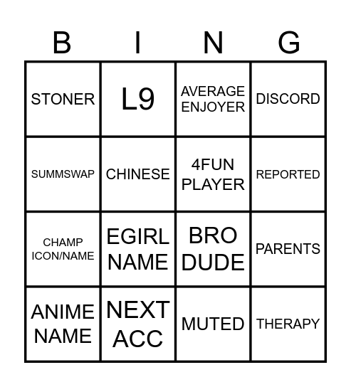 Untitled Bingo Card