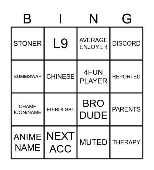 Untitled Bingo Card