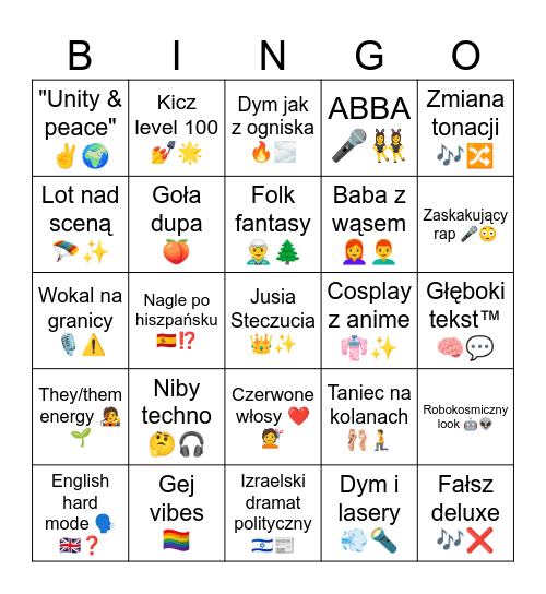 EUROWIZJA 2025 Bingo Card