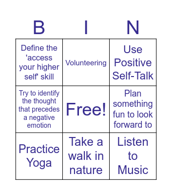 Coping Skills Bingo Card