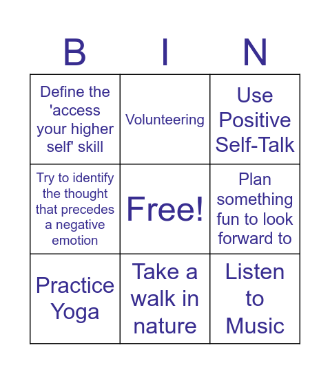 Coping Skills Bingo Card
