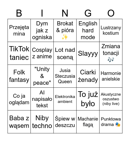 Eurowizja 2025 Bingo Card