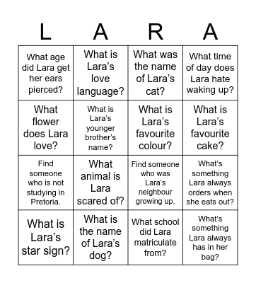 Lara-Michells Bingo! Bingo Card