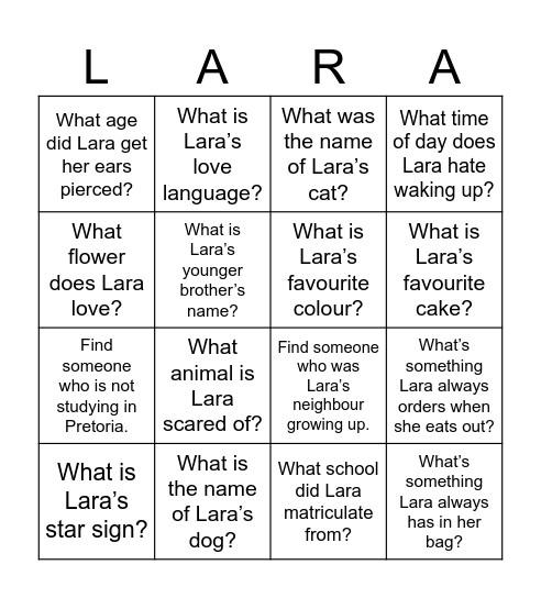 Lara-Michells Bingo! Bingo Card
