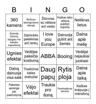 Eurovizija 2024 Bingo Card