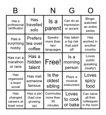 Icebreaker Bingo Card